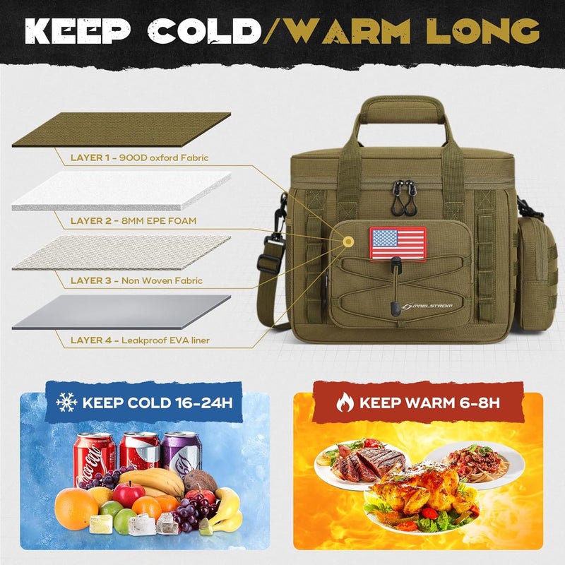 Maelstrom Tactical Lunch Box, Insulated Lunch Bag for Men, Large Durable Leakproof Cooler Bag with Detachable MOLLE Bags, Modern Lunch Tote for Adult Women Work,Picnic,20 Cans/15 L, Khaki - Image 2